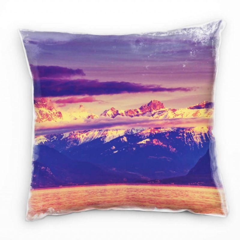 Seen, Berge, Alpen, Schweiz, Sonnenuntergang, orange Deko Kissen 40x40cm für Couch Sofa Lounge Zierk