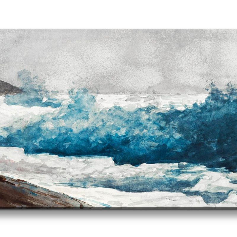 Remaster 120x60cm Winslow Homer weltberühmtes Wandbild Prout’s Neck Brandung Felsen Meer Wellen