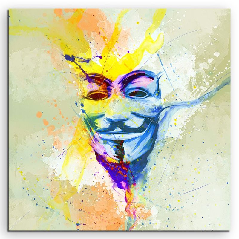 Anonymous Maske 60x60cm Aquarell Art Leinwandbild