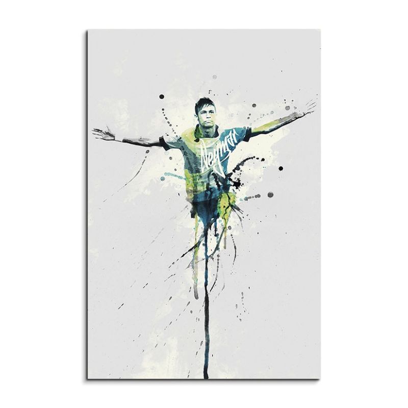 Neymar 90x60cm Keilrahmenbild Kunstbild  Aquarell Art Wandbild auf Leinwand fertig gerahmt Original