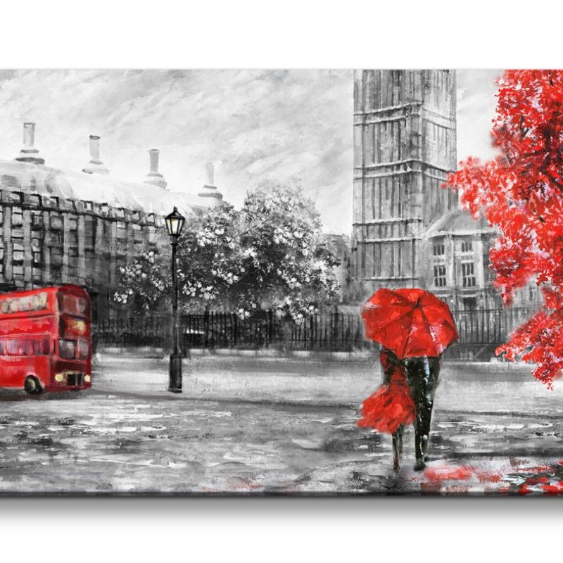 Leinwandbild 120x60cm London Liebespärchen Romantisch Malerisch Kunstvoll