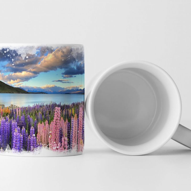 Tasse Geschenk Landschaftsfotografie – Lila und rosa Lupinen Tekapo See Neuseeland