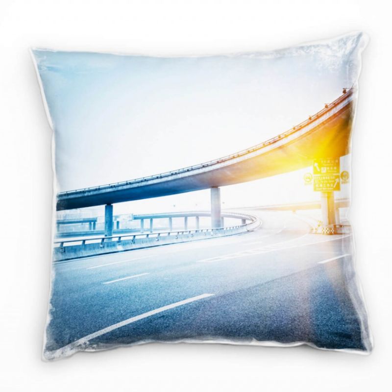 Urban, grau, blau, Straße, Autobahnbrücke, Shanghai Deko Kissen 40x40cm für Couch Sofa Lounge Zierki