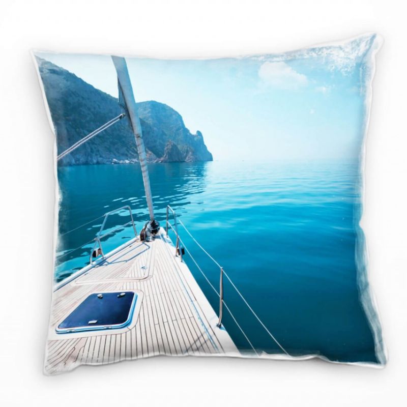 Meer, blau, Segelboot, Felsen Deko Kissen 40x40cm für Couch Sofa Lounge Zierkissen