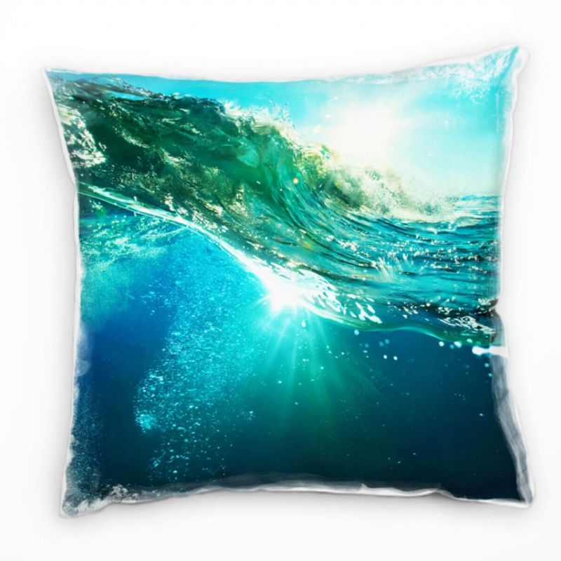 künstlerische Fotografie, Wasser, Wellen, Sonne, türkis Deko Kissen 40x40cm für Couch Sofa Lounge Zi