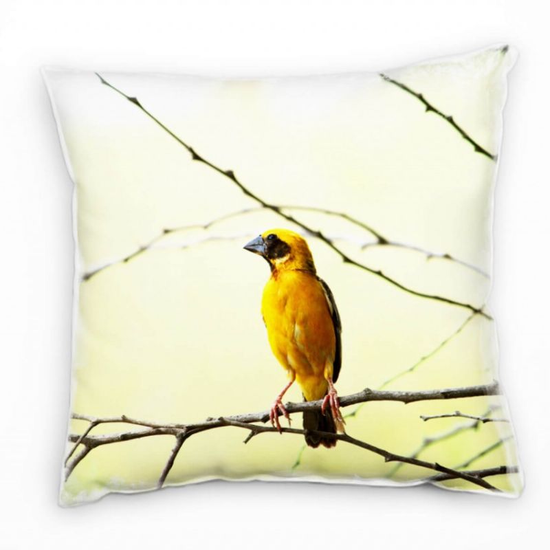 Tiere, Webervogel, Zweig, gelb, braun Deko Kissen 40x40cm für Couch Sofa Lounge Zierkissen