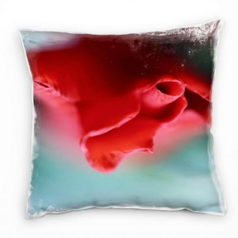 Macro, Blumen, Blüte, rot, grün Deko Kissen 40x40cm für Couch Sofa Lounge Zierkissen