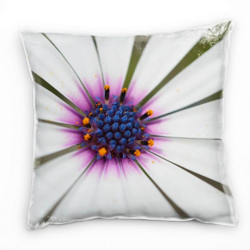 Macro, Blumen, Blüte, weiß, lila Deko Kissen 40x40cm für Couch Sofa Lounge Zierkissen