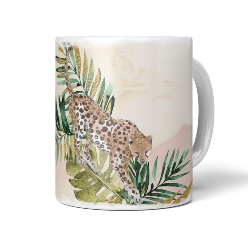 Tasse Porzellan Tier Motiv Jaguar Dschungel Kunstvoll Exotisch Dekorativ