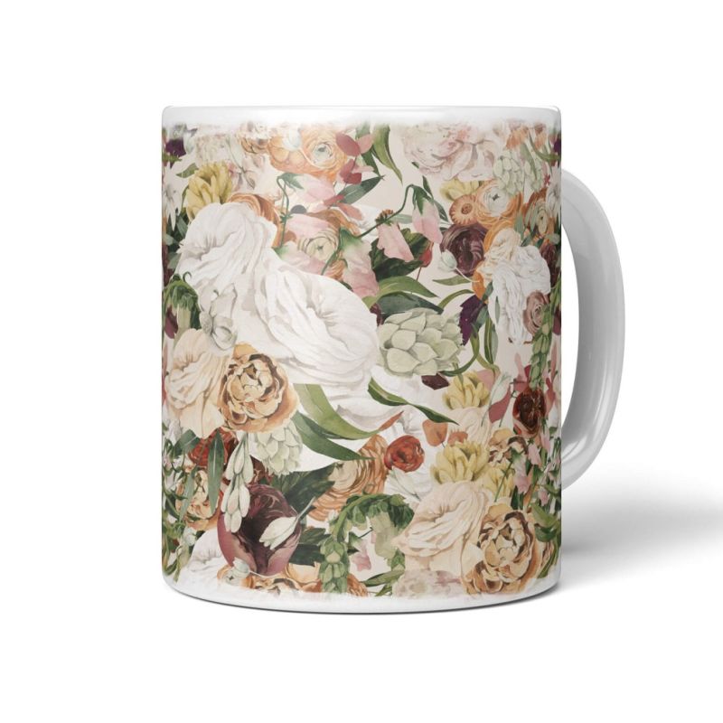 Dekorative Tasse mit schönem Motiv Blumen Blüten Blumenmuster Vintage Pastelltöne