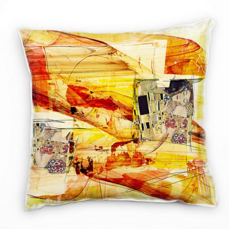 Couch Sofa Lounge Zierkissen in 40x40cm Der Kuss Gustav Klimt Leuchtgelb Feuerrot Gold