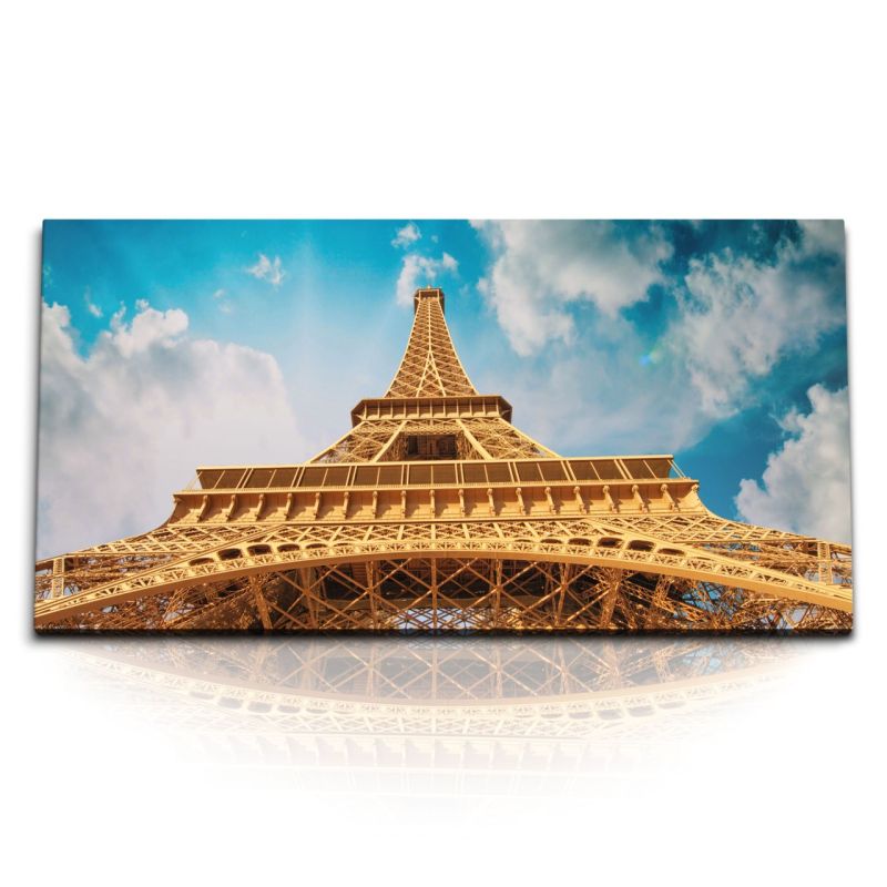 Kunstdruck Bilder 120x60cm Eiffelturm Paris Frankreich blauer Himmel