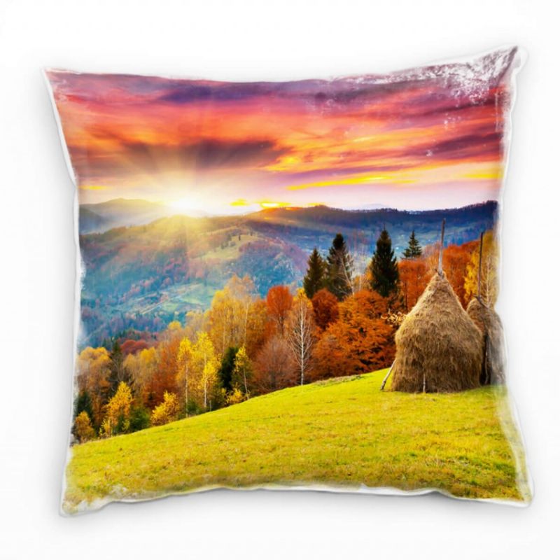 Landschaft, Herbst, grün, orange, Wald, Sonnenuntergang Deko Kissen 40x40cm für Couch Sofa Lounge Zi