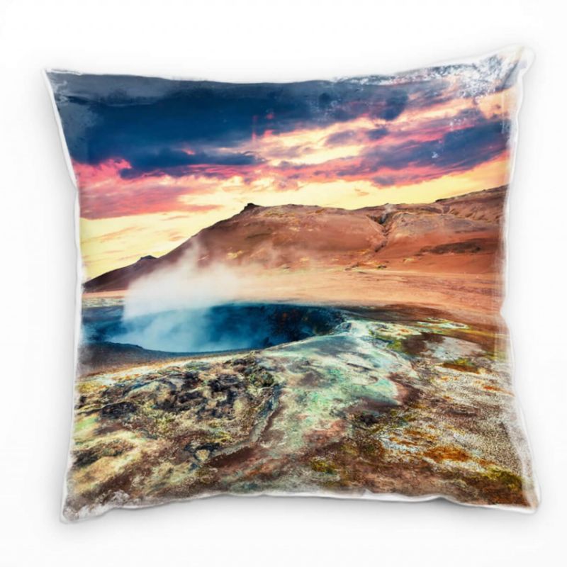 Landschaft, Island, heiße Quelle, braun, blau Deko Kissen 40x40cm für Couch Sofa Lounge Zierkissen