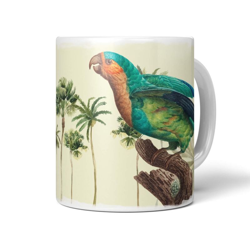 Dekorative Tasse mit schönem Vogel Motiv Papagei Palmen Exotisch Süden Paradies