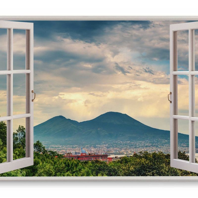 Wandbild 120x80cm Fensterbild Vesuv Vulkan Neapel Italien Berg