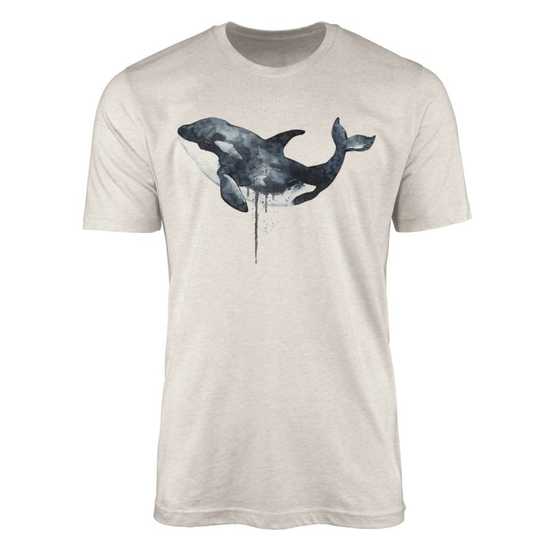 Herren Shirt 100% gekämmte Bio-Baumwolle T-Shirt  Orca Killerwal Wasserfarben Motiv Nachhaltig Ökomo