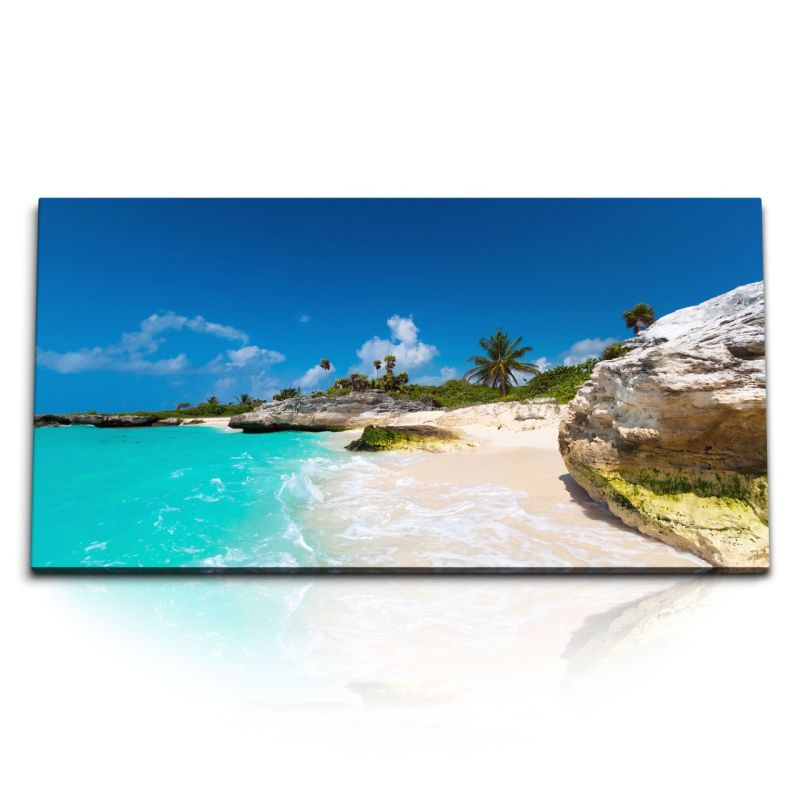 Kunstdruck Bilder 120x60cm Trauminsel Strand Palmen Südsee Paradies Urlaub