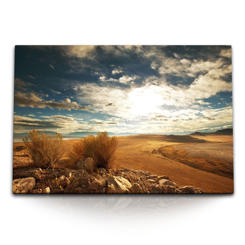 120x80cm Wandbild auf Leinwand Mongolei Landschaftsbild Natur Horizont Sonnenuntergang