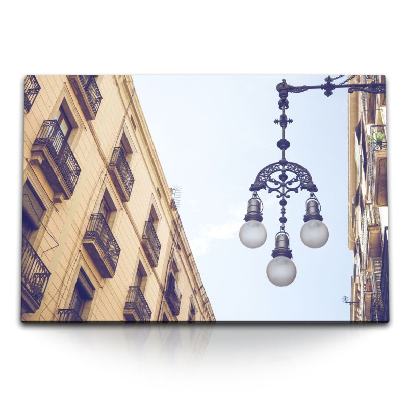 120x80cm Wandbild auf Leinwand Alte Straßenlaterne Straßen historisches Viertel Altstadt