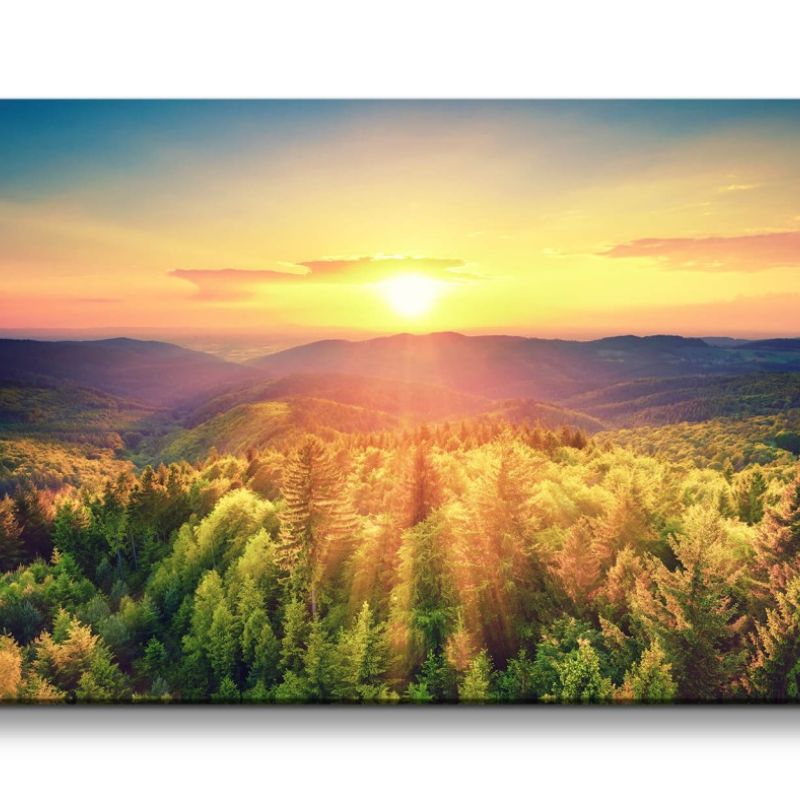 Leinwandbild 120x60cm Berge Wälder Sonnenuntergang Wunderschön Natur Harmonie