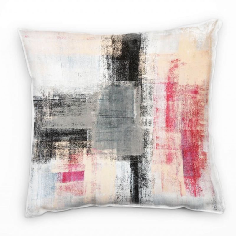 Abstrakt, verschiedene Farben, schwarz, rot, gelb, grau Deko Kissen 40x40cm für Couch Sofa Lounge Zi