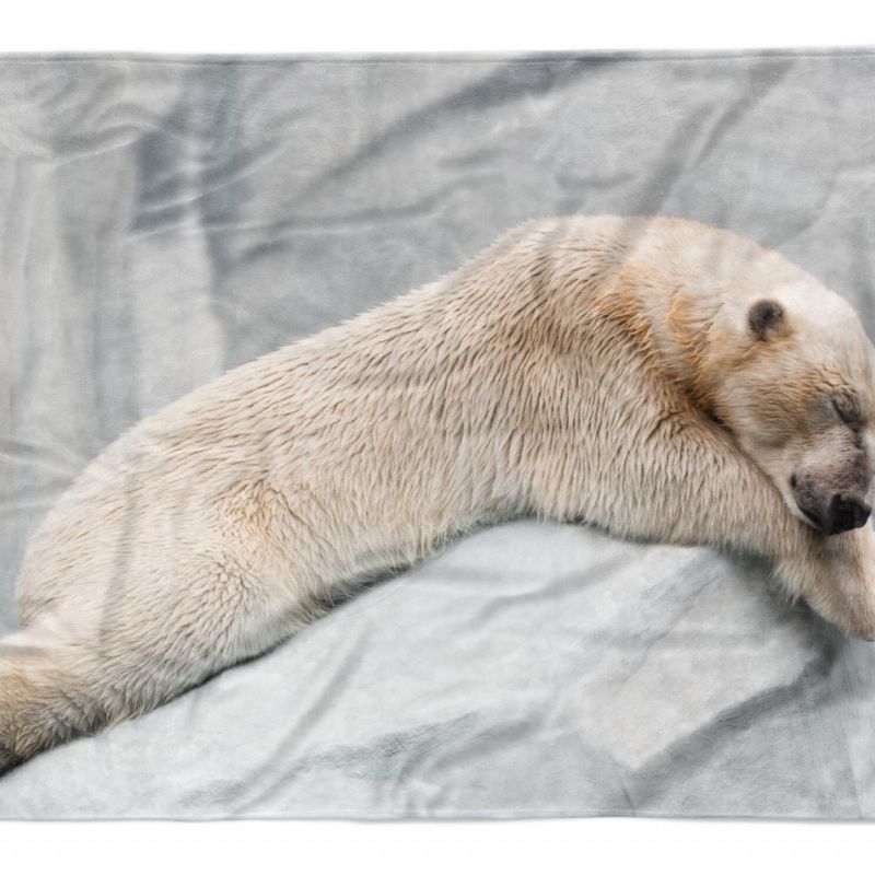 Handtuch Strandhandtuch Saunatuch Kuscheldecke  mit Tiermotiv Eisbär hält ein Sc