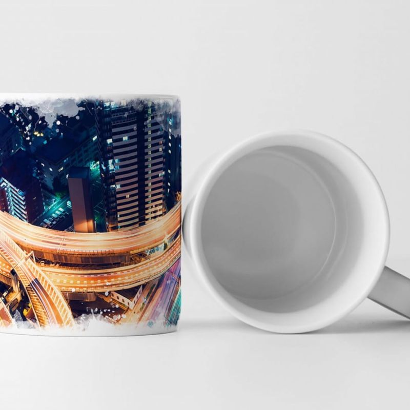 Tasse Geschenk Urbane Fotografie – Verkehrskreuz bei Nacht in Tokio Japan