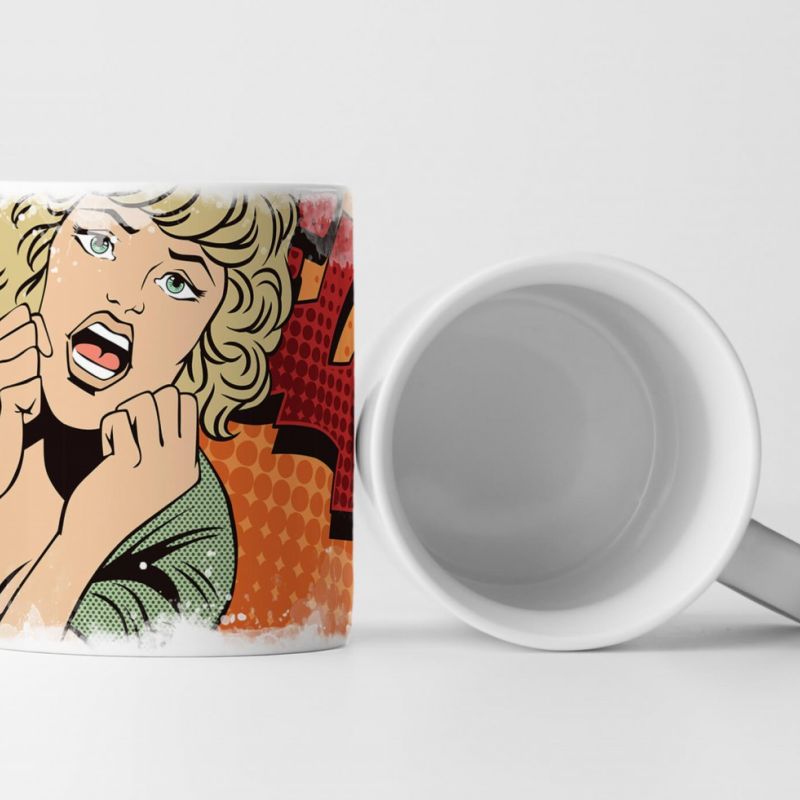 Tasse Geschenk Stock Illustration – schreiendes Mädchen auf orangem Untergrund