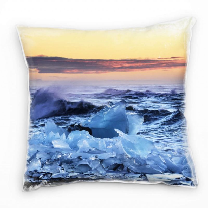 Winter, Island, Eis, Sonnenuntergang, blau, orange Deko Kissen 40x40cm für Couch Sofa Lounge Zierkis