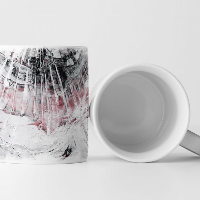 Tasse Geschenk hellgrau, schwarz, blass rote Abstraktion