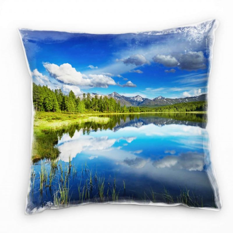 Seen, blau, grün, Sommer, Wald, Spiegelung Deko Kissen 40x40cm für Couch Sofa Lounge Zierkissen