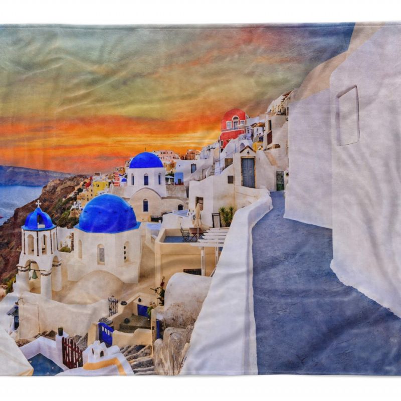 Handtuch Strandhandtuch Saunatuch Kuscheldecke  mit Fotomotiv Santorini Griechen