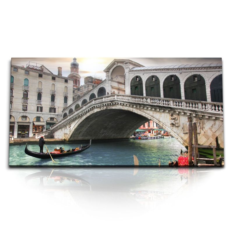 Kunstdruck Bilder 120x60cm Venedig Italien Gondel Kanal Brücke Steinbrücke