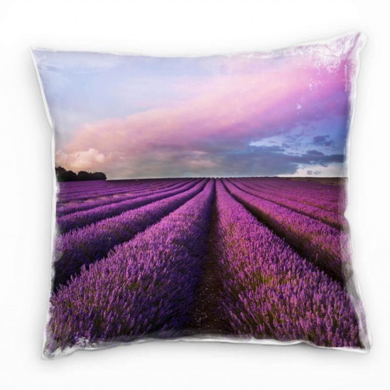 Blumen, Landschaft, lila, rosa, Sommer, Lavendelfeld Deko Kissen 40x40cm für Couch Sofa Lounge Zierk