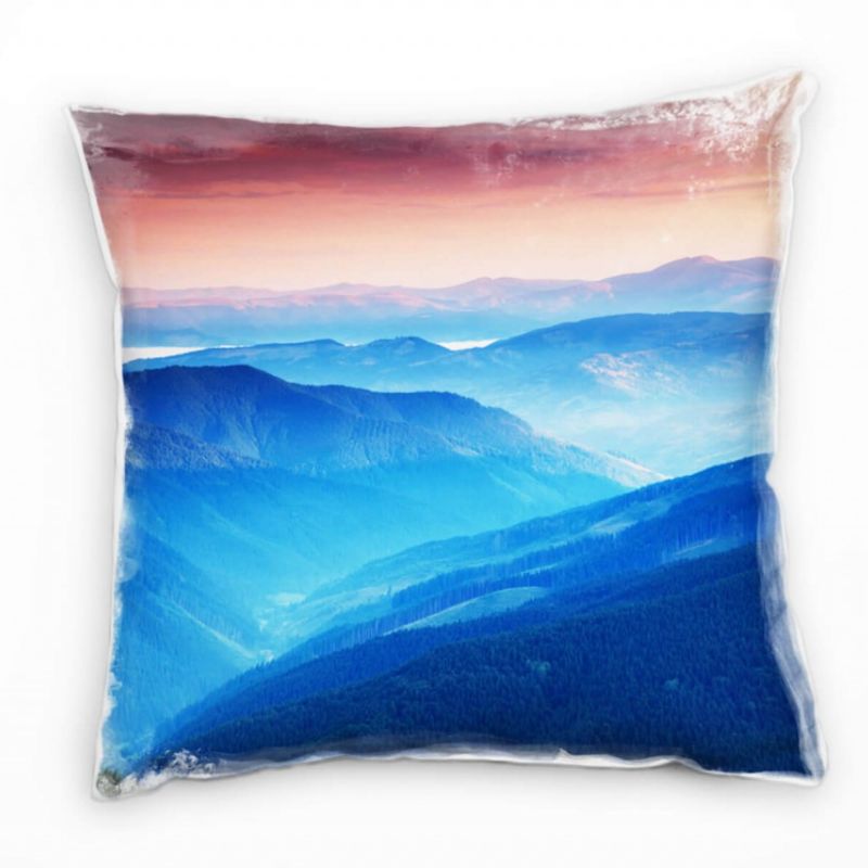 Landschaft, blau, orange, Bergkette, Sonnenuntergang Deko Kissen 40x40cm für Couch Sofa Lounge Zierk