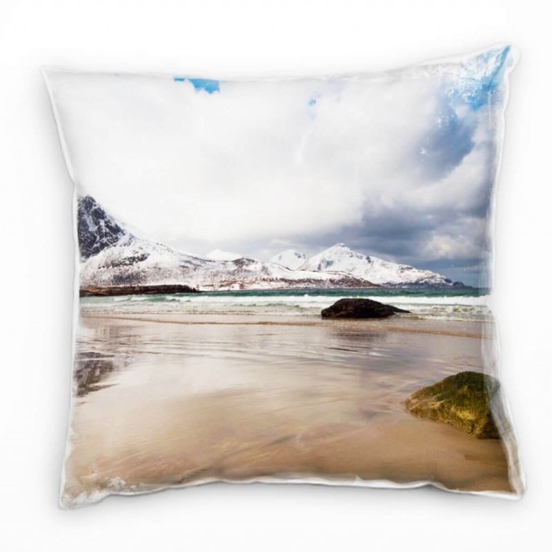 Strand und Meer, braun, weiß, Schnee, Berge Deko Kissen 40x40cm für Couch Sofa Lounge Zierkissen