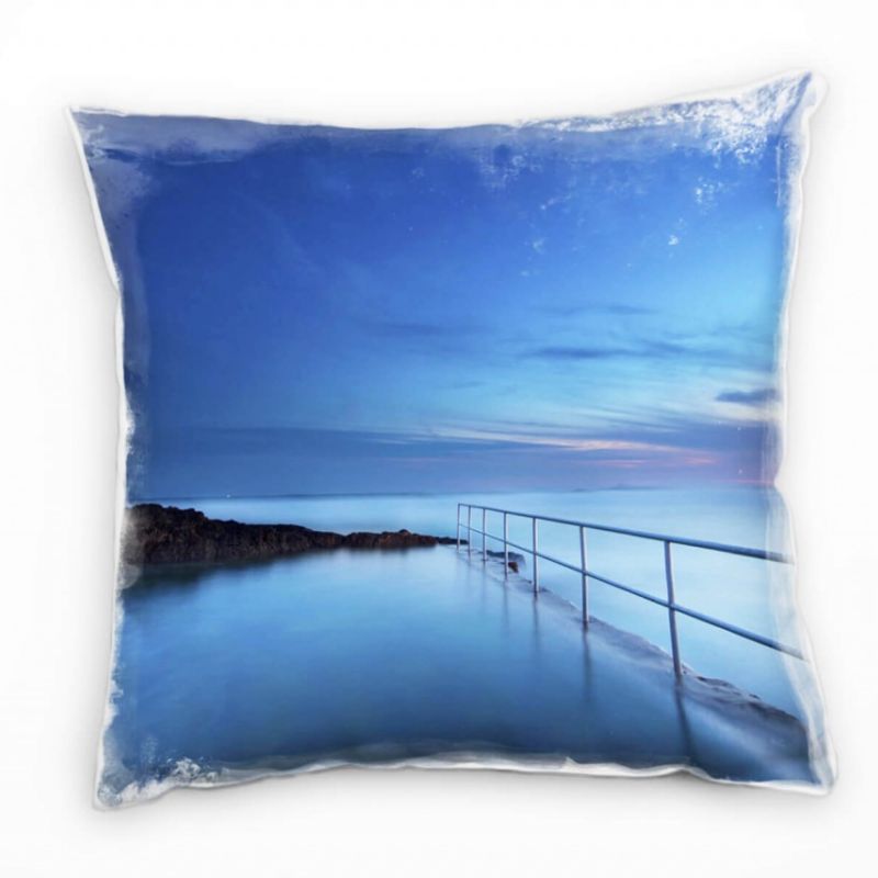 Meer, Morgendämmerung, Dunst, blau, grau Deko Kissen 40x40cm für Couch Sofa Lounge Zierkissen