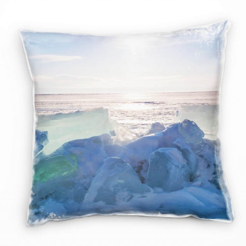 Winter, Meer, Eisschollen, Sonnenschein, blau Deko Kissen 40x40cm für Couch Sofa Lounge Zierkissen