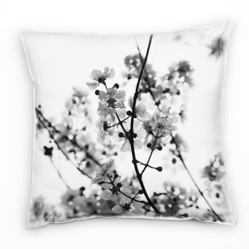 Blumen, Blüten, Frühling, grau Deko Kissen 40x40cm für Couch Sofa Lounge Zierkissen