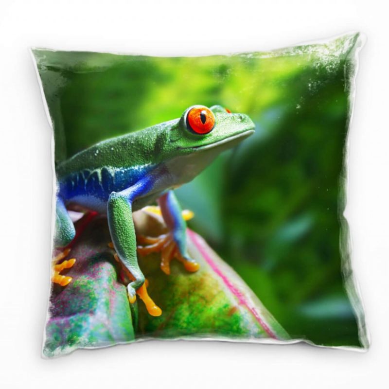 Tiere, bunt, farbenfroher Frosch Deko Kissen 40x40cm für Couch Sofa Lounge Zierkissen