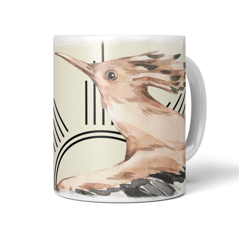 Dekorative Tasse mit schönem Vogel Motiv Wiedehopf Wasserfarben Pastelltöne schönem Design