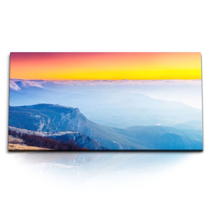 Kunstdruck Bilder 120x60cm Über den Wolken Berge Abendrot Blau Natur