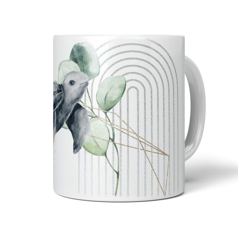 Dekorative Tasse mit schönem Motiv Seeschildkröte Pflanzen unter Wasser Wasserfarben Aquarell