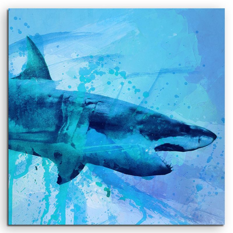 Sea Predator Shark 60x60cm  Aquarell Art Leinwandbild