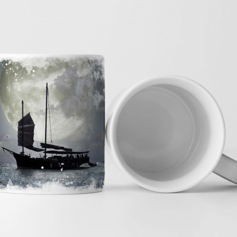 Tasse Geschenk Fotocollage Piratenschiff vor Vollmond auf See