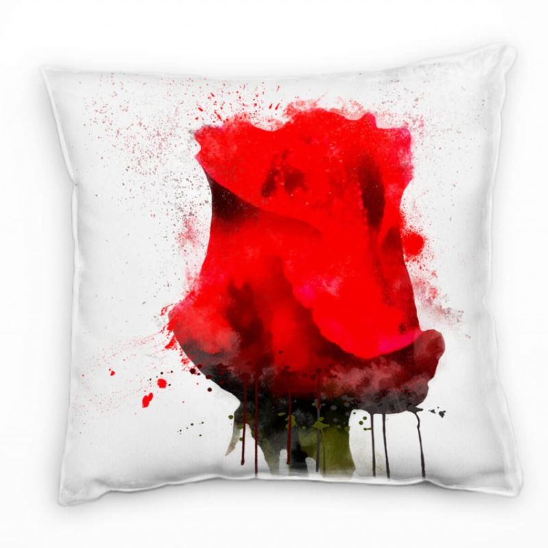 Abstrakt, Blumen, rot, weiß, Rose, gemalt Deko Kissen 40x40cm für Couch Sofa Lounge Zierkissen