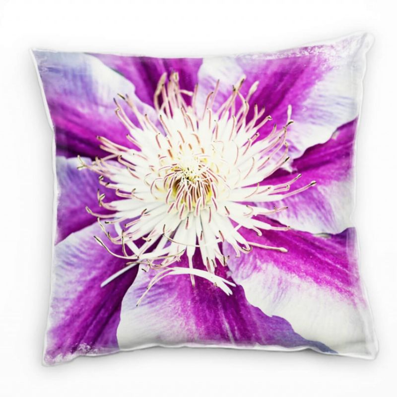 Macro, Blumen, Blüte, lila, weiß Deko Kissen 40x40cm für Couch Sofa Lounge Zierkissen