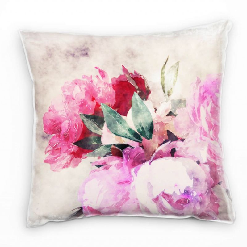 Vintage, Blumen, Blüten rosa, pink, grün Deko Kissen 40x40cm für Couch Sofa Lounge Zierkissen