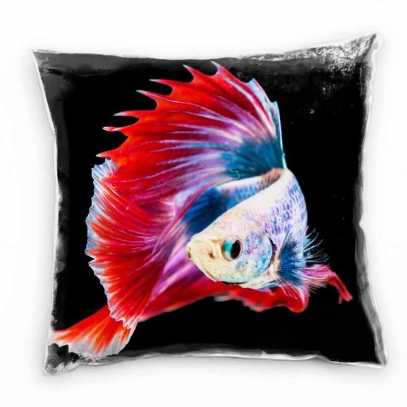 Tiere, Fisch, rot, blau, gelb, schwarz Deko Kissen 40x40cm für Couch Sofa Lounge Zierkissen